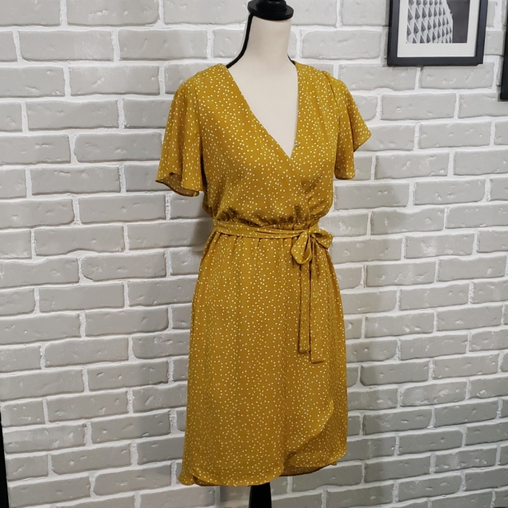 Yellow Polka Dot Wrap Dress